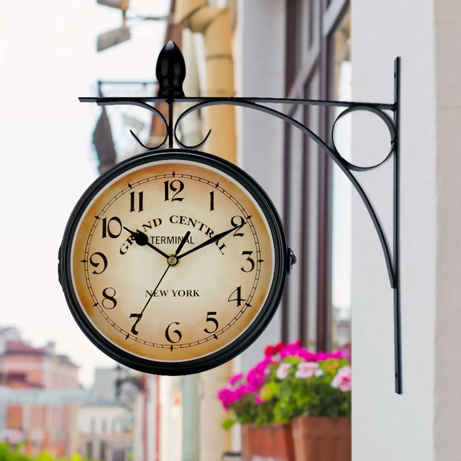 Double Sided Train Station Waterproof Wall Clock For Garden Retro Wrought Iron Metal Wall Clock Silent Indoor Outdoor Decoration Double Sided Train Station Waterproof Wall Clock For Garden Retro Wrought Iron Metal Wall Clock Silent Indoor Outdoor Decoration