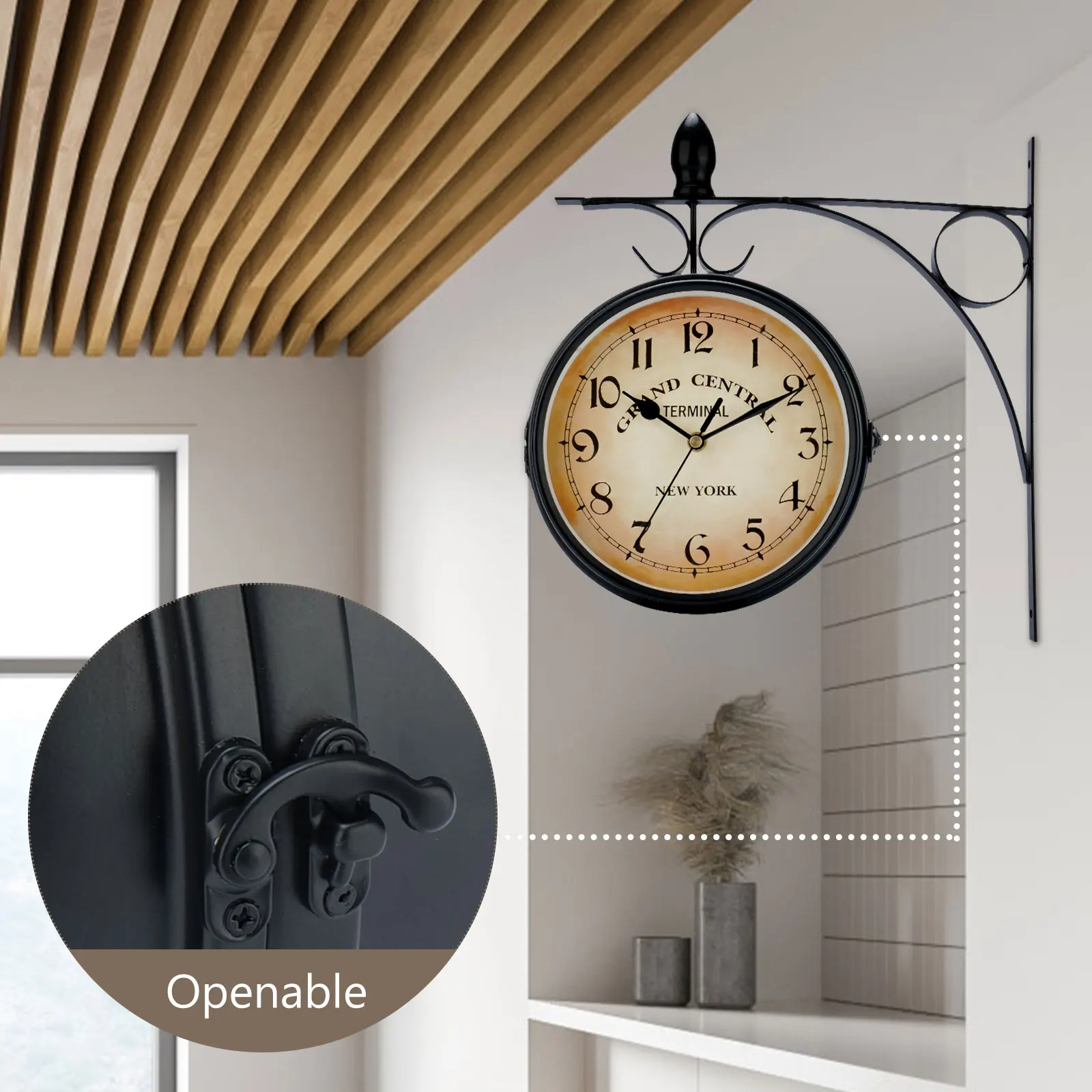 Double Sided Train Station Waterproof Wall Clock For Garden Retro Wrought Iron Metal Wall Clock Silent Indoor Outdoor Decoration Double Sided Train Station Waterproof Wall Clock For Garden Retro Wrought Iron Metal Wall Clock Silent Indoor Outdoor Decoration