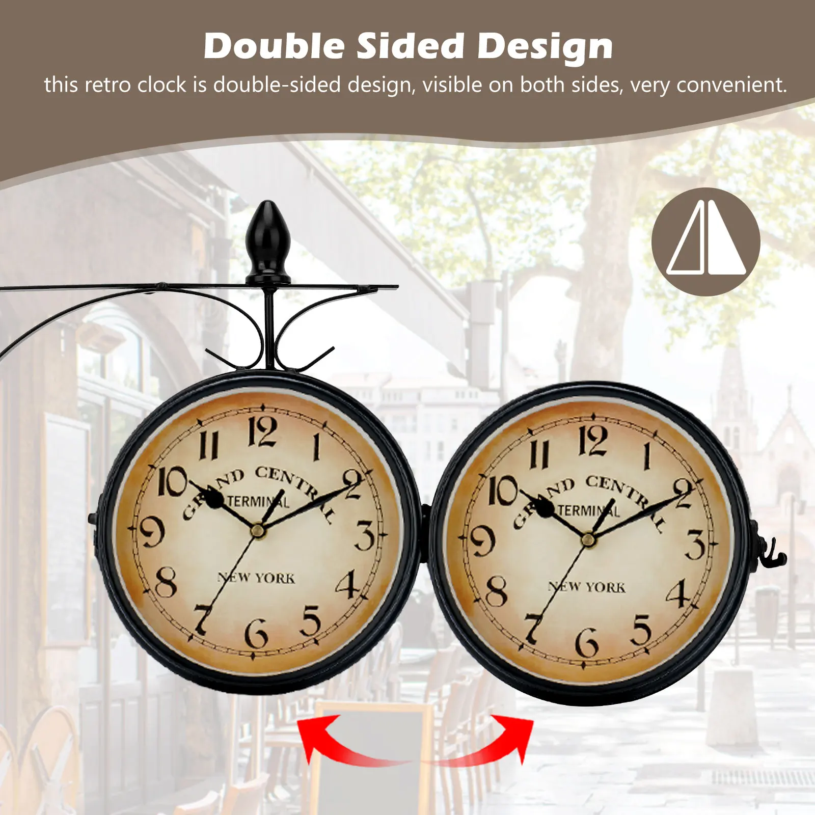 Double Sided Train Station Waterproof Wall Clock For Garden Retro Wrought Iron Metal Wall Clock Silent Indoor Outdoor Decoration Double Sided Train Station Waterproof Wall Clock For Garden Retro Wrought Iron Metal Wall Clock Silent Indoor Outdoor Decoration