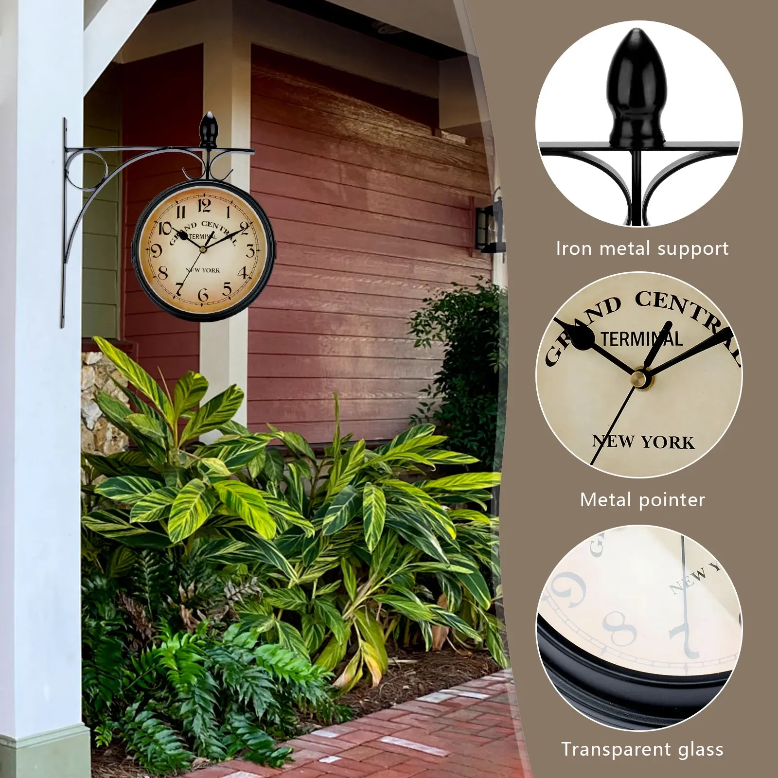 Double Sided Train Station Waterproof Wall Clock For Garden Retro Wrought Iron Metal Wall Clock Silent Indoor Outdoor Decoration Double Sided Train Station Waterproof Wall Clock For Garden Retro Wrought Iron Metal Wall Clock Silent Indoor Outdoor Decoration
