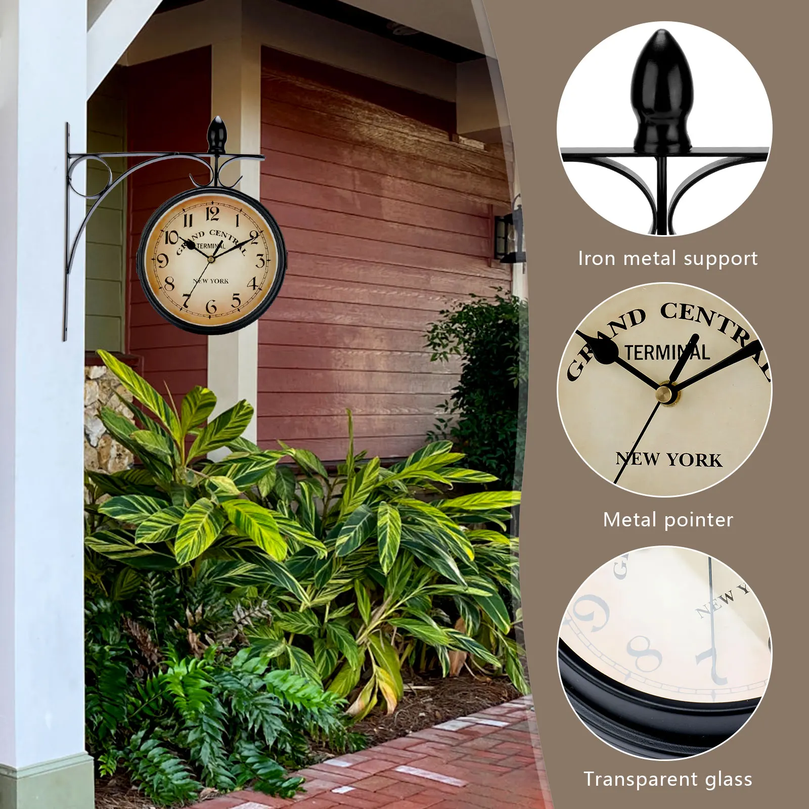 Double Sided Train Station Waterproof Wall Clock For Garden Retro Wrought Iron Metal Wall Clock Silent Indoor Outdoor Decoration Double Sided Train Station Waterproof Wall Clock For Garden Retro Wrought Iron Metal Wall Clock Silent Indoor Outdoor Decoration