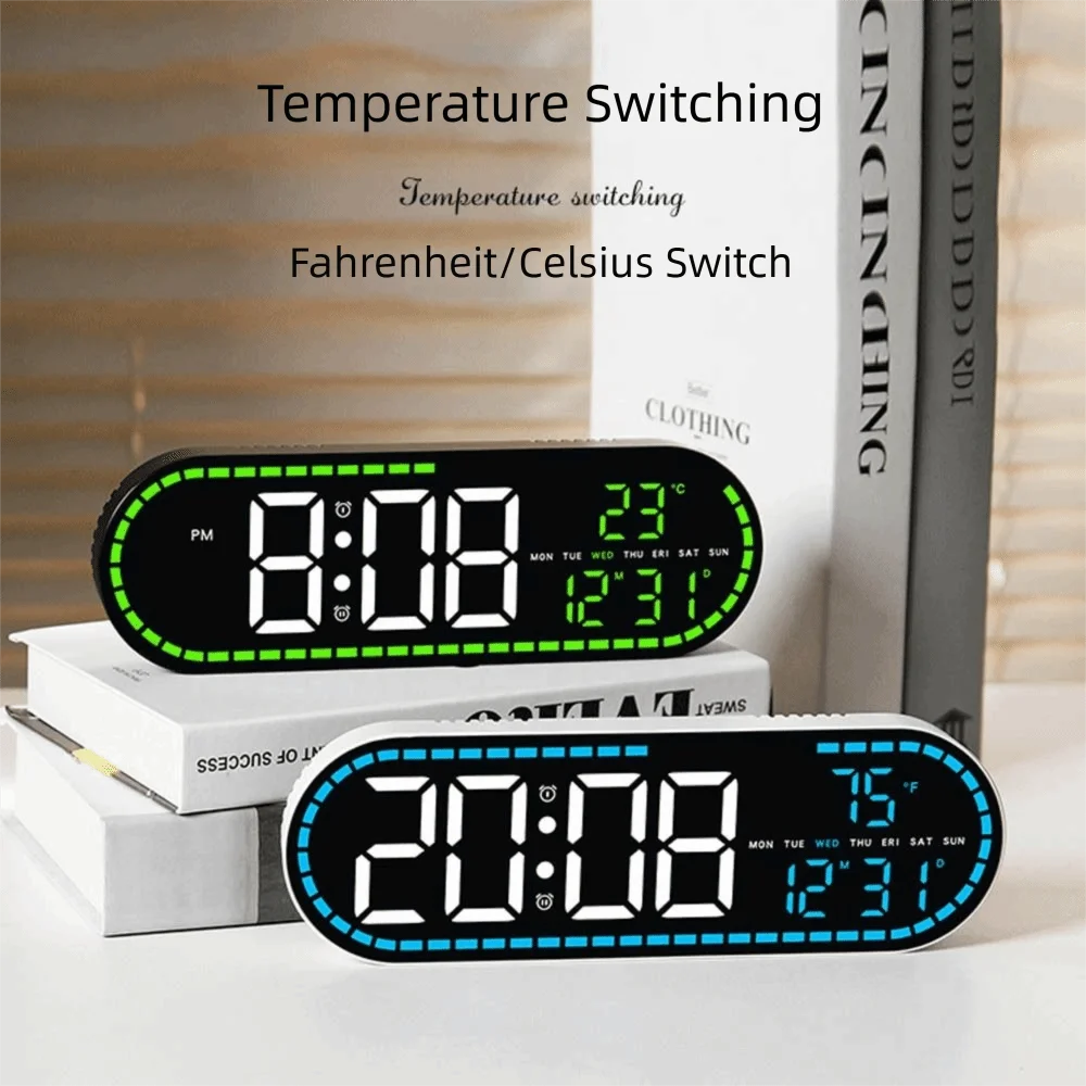Wall-mounted Electronic Wall Clock Multi-functional Temperature Digital LED Clocks DST 12/24H Display Table Clock for Bedroom