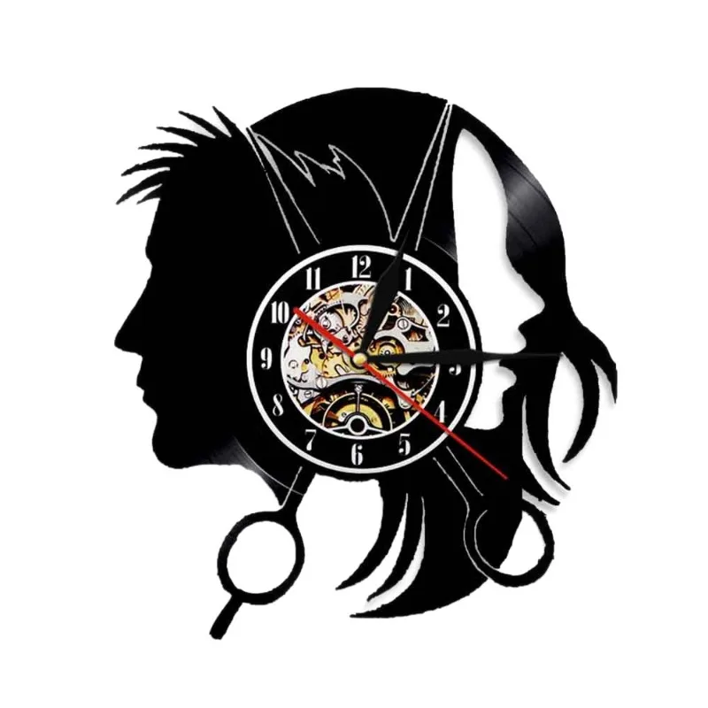 Barber Shop Black Record Wall Clock Hairdresser Beard Man Theme Home Decor Living Room Wall Watch Reloj De Pared Barber Shop Black Record Wall Clock Hairdresser Beard Man Theme Home Decor Living Room Wall Watch Reloj De Pared