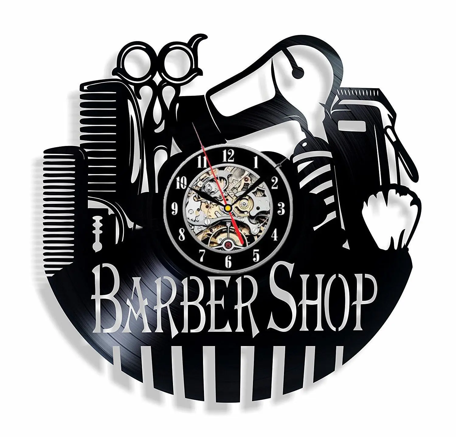 Barber Shop Black Record Wall Clock Hairdresser Beard Man Theme Home Decor Living Room Wall Watch Reloj De Pared Barber Shop Black Record Wall Clock Hairdresser Beard Man Theme Home Decor Living Room Wall Watch Reloj De Pared