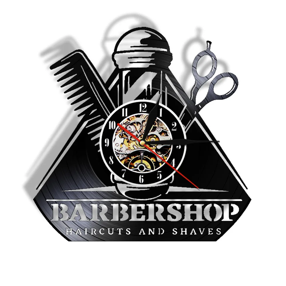 Barber Shop Black Record Wall Clock Hairdresser Beard Man Theme Home Decor Living Room Wall Watch Reloj De Pared Barber Shop Black Record Wall Clock Hairdresser Beard Man Theme Home Decor Living Room Wall Watch Reloj De Pared