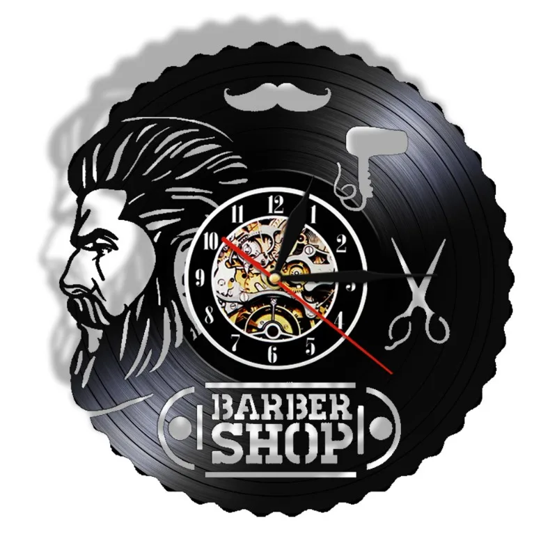 Barber Shop Black Record Wall Clock Hairdresser Beard Man Theme Home Decor Living Room Wall Watch Reloj De Pared Barber Shop Black Record Wall Clock Hairdresser Beard Man Theme Home Decor Living Room Wall Watch Reloj De Pared