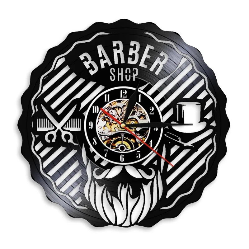 Barber Shop Black Record Wall Clock Hairdresser Beard Man Theme Home Decor Living Room Wall Watch Reloj De Pared Barber Shop Black Record Wall Clock Hairdresser Beard Man Theme Home Decor Living Room Wall Watch Reloj De Pared