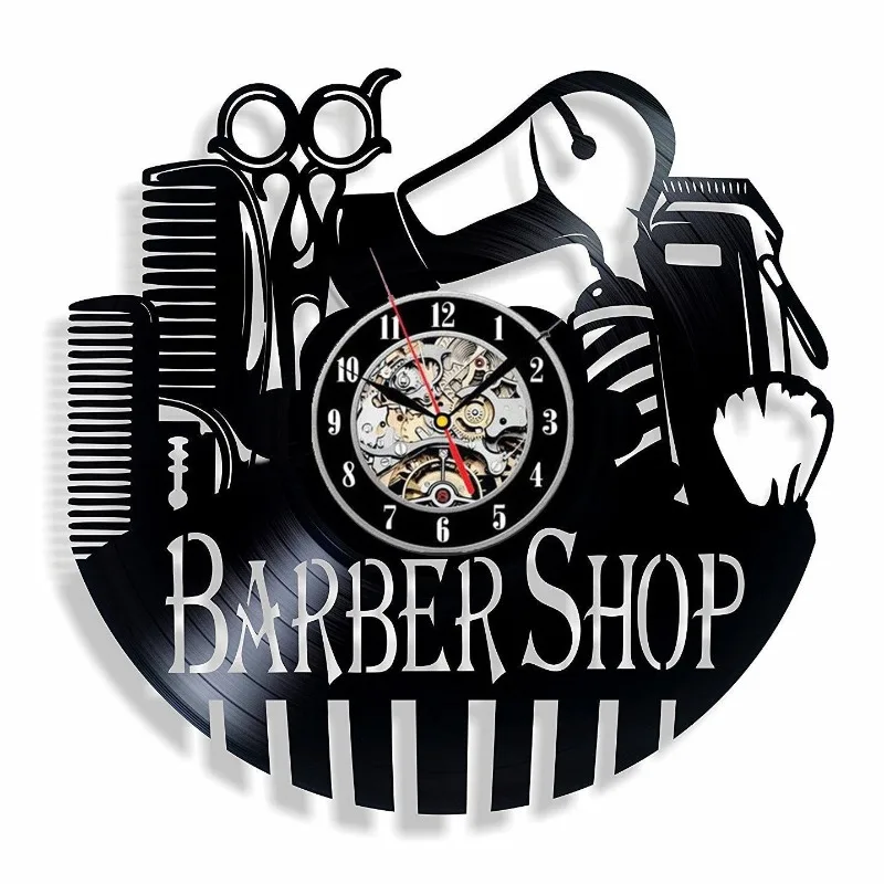 Barber Shop Black Record Wall Clock Hairdresser Beard Man Theme Home Decor Living Room Wall Watch Reloj De Pared Barber Shop Black Record Wall Clock Hairdresser Beard Man Theme Home Decor Living Room Wall Watch Reloj De Pared