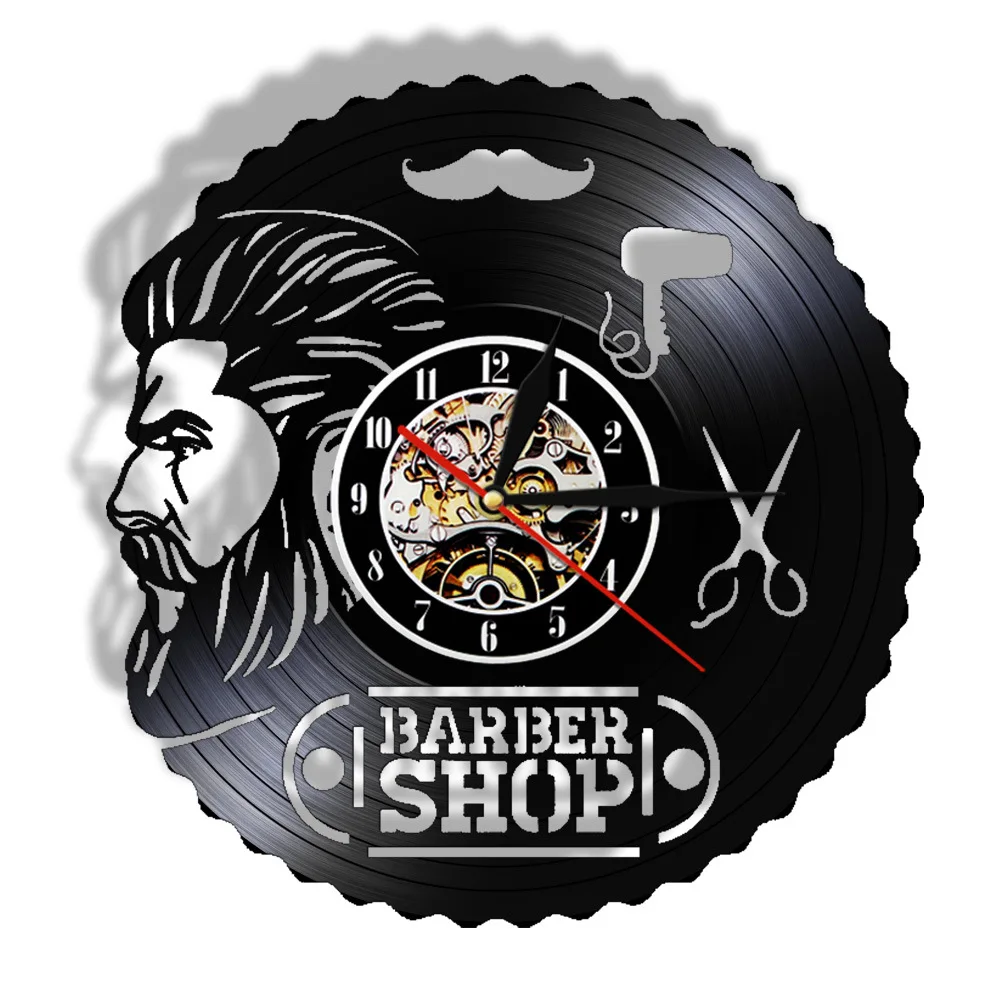 Barber Shop Black Record Wall Clock Hairdresser Beard Man Theme Home Decor Living Room Wall Watch Reloj De Pared Barber Shop Black Record Wall Clock Hairdresser Beard Man Theme Home Decor Living Room Wall Watch Reloj De Pared