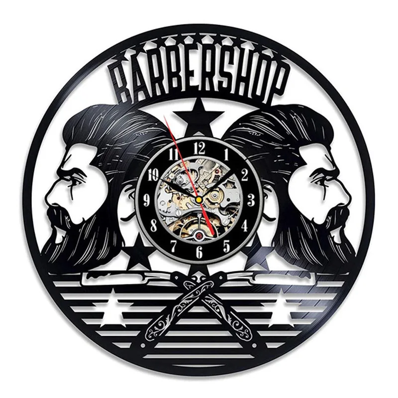 Barber Shop Black Record Wall Clock Hairdresser Beard Man Theme Home Decor Living Room Wall Watch Reloj De Pared Barber Shop Black Record Wall Clock Hairdresser Beard Man Theme Home Decor Living Room Wall Watch Reloj De Pared