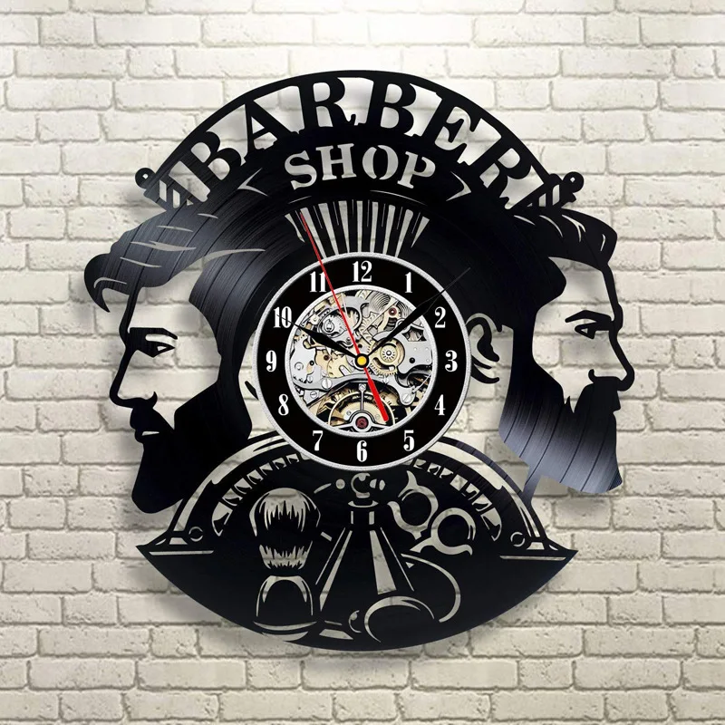 Barber Shop Black Record Wall Clock Hairdresser Beard Man Theme Home Decor Living Room Wall Watch Reloj De Pared Barber Shop Black Record Wall Clock Hairdresser Beard Man Theme Home Decor Living Room Wall Watch Reloj De Pared