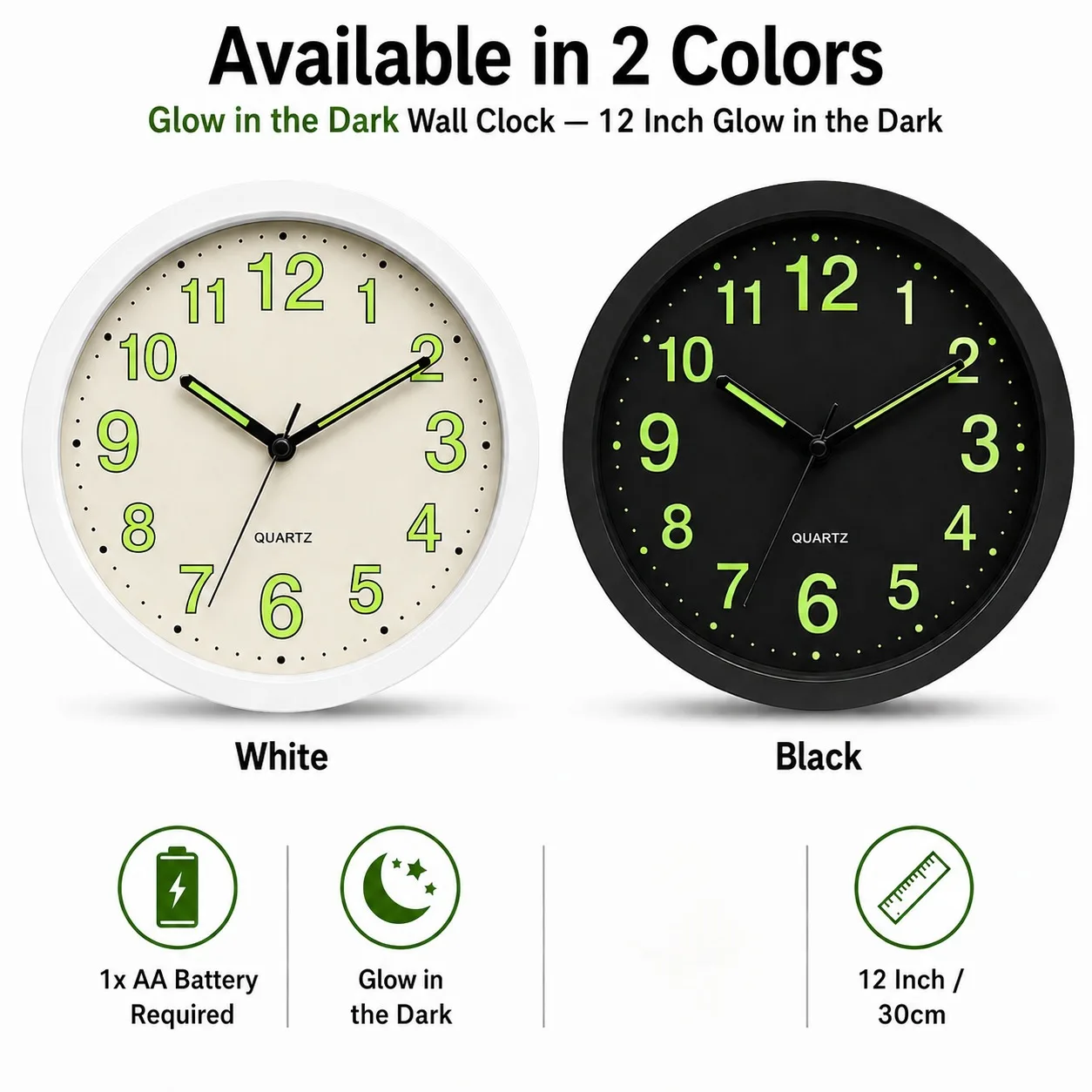 Glow in the Dark Wall Clock 12 Inch Modern Analog Clock for Living Room Bedroom Home Decor Glow in the Dark Wall Clock 12 Inch Modern Analog Clock for Living Room Bedroom Home Decor