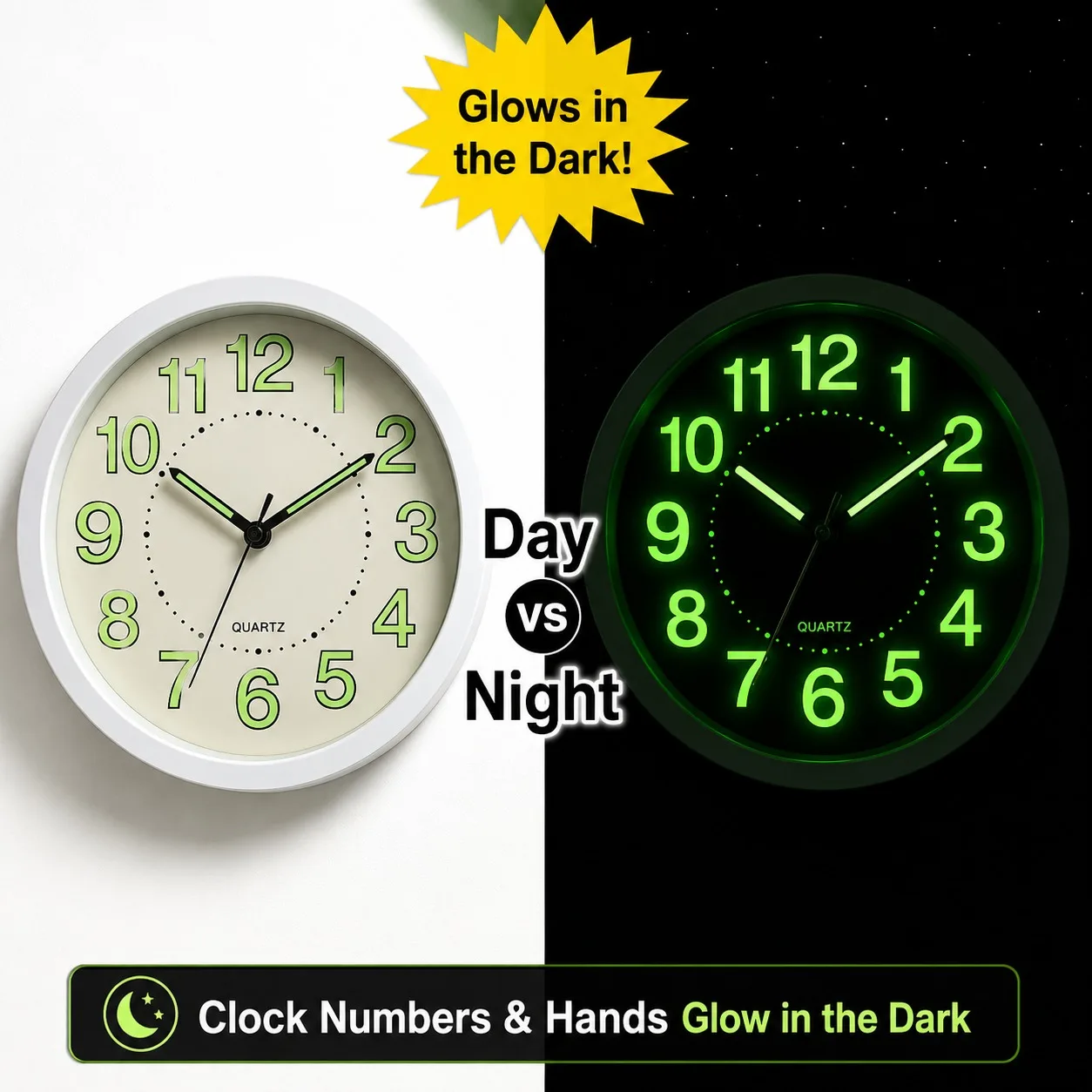 Glow in the Dark Wall Clock 12 Inch Modern Analog Clock for Living Room Bedroom Home Decor