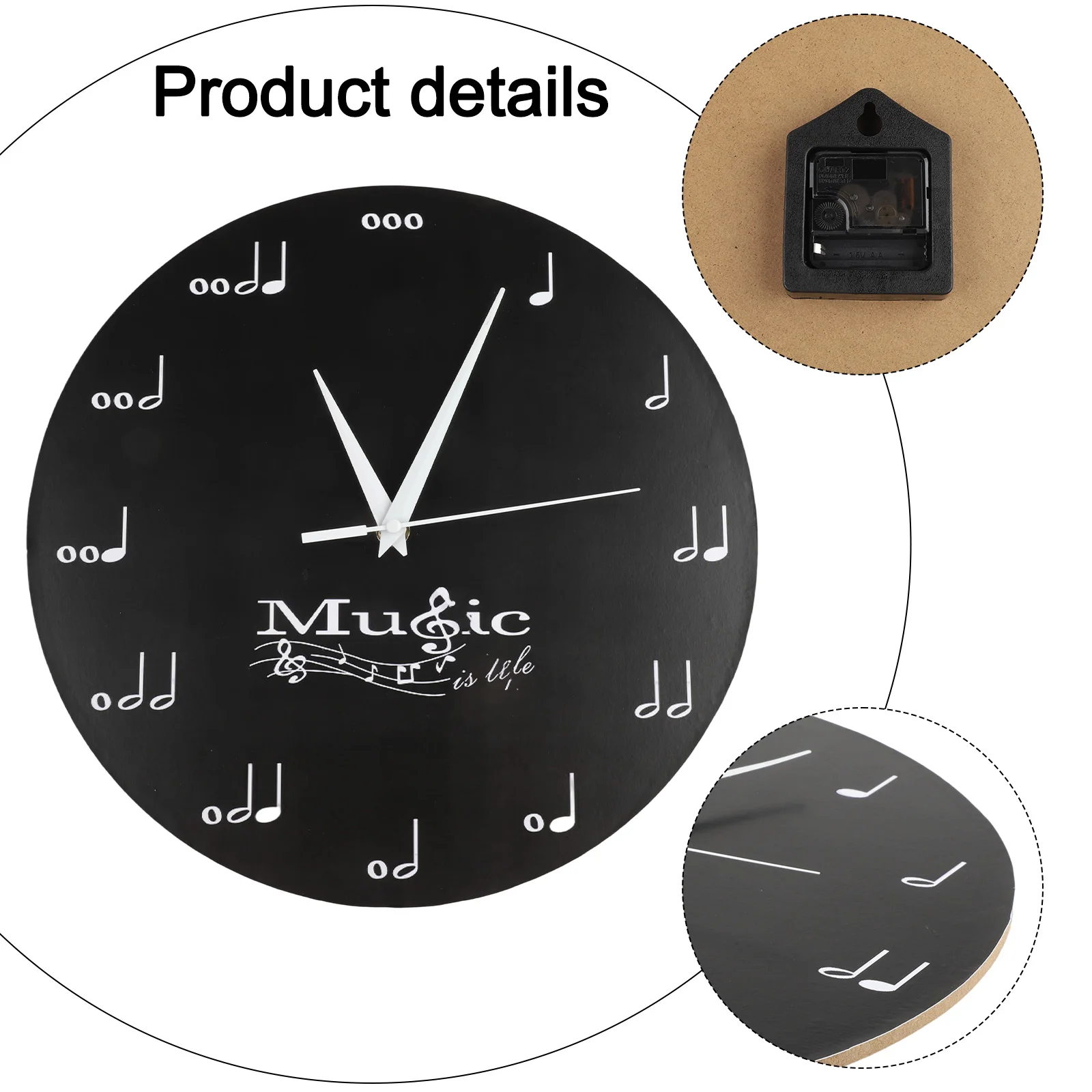 Unique Design Clock Musical Note Wall Clock Music Theme Home Decoration Density Board Clock 30x30cm Wall Clock