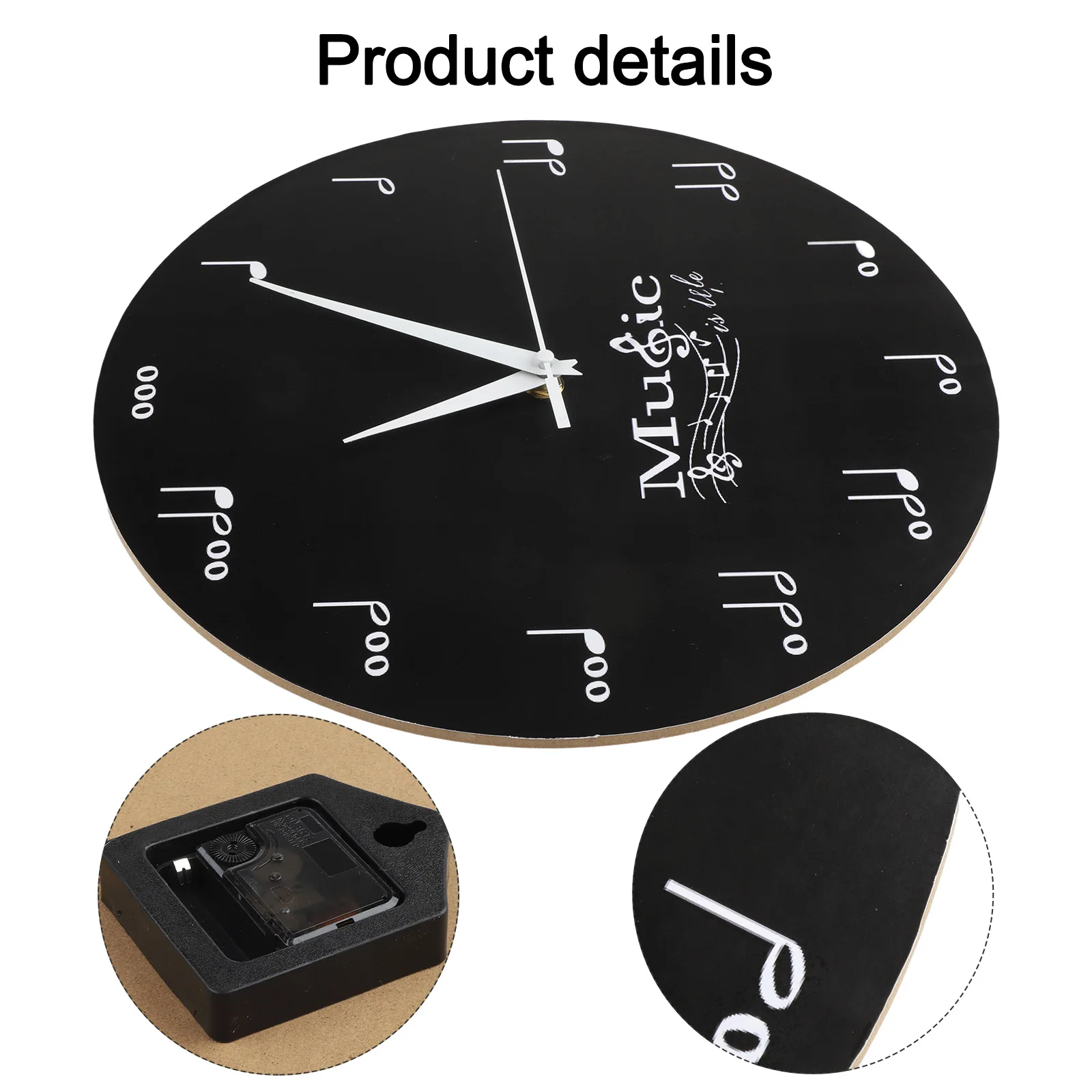 Unique Design Clock Musical Note Wall Clock Music Theme Home Decoration Density Board Clock 30x30cm Wall Clock