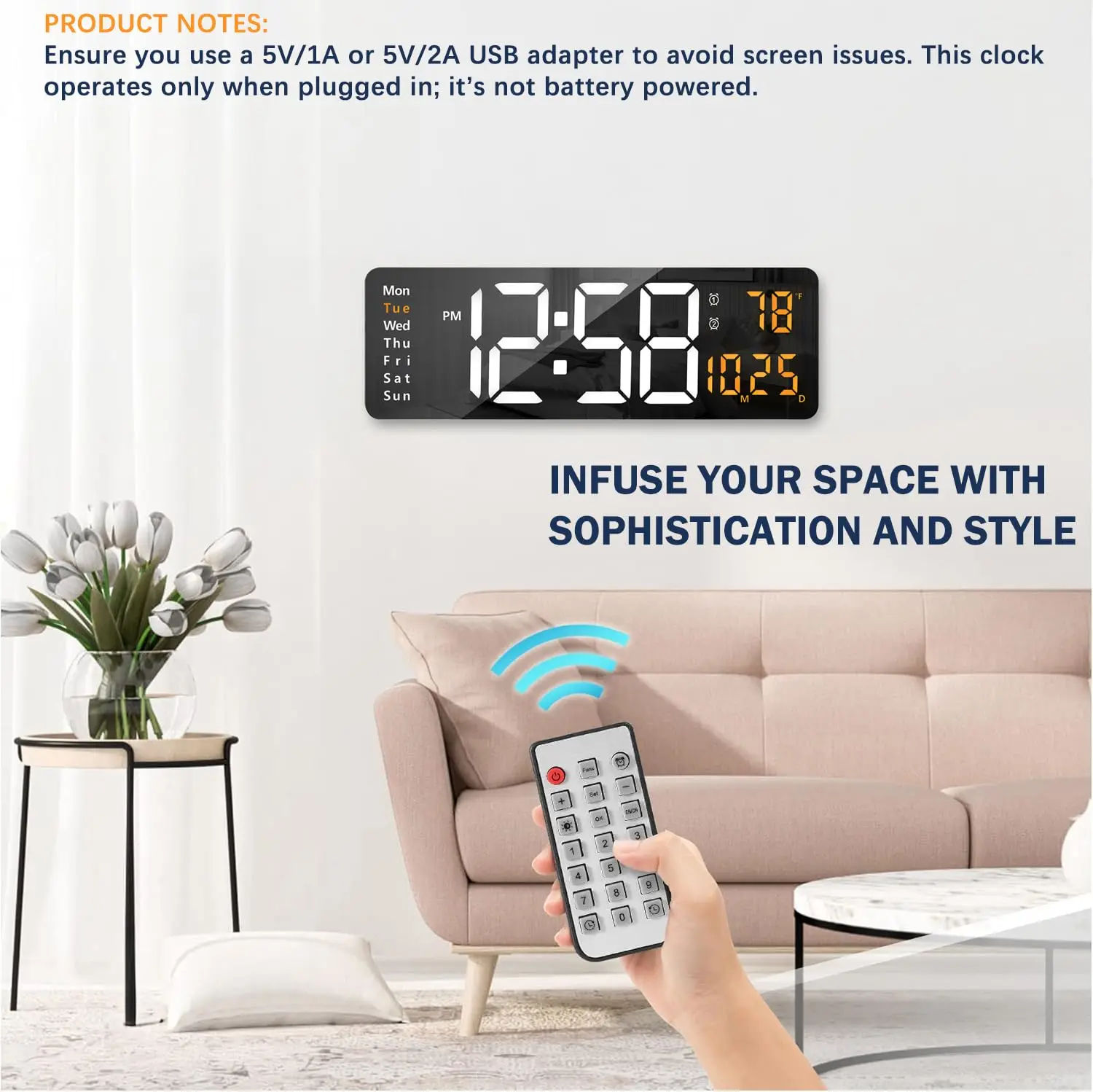 Digital Wall Clock, 16″ Large Display Digital Clock with Remote Control, Auto-Dimming Wall Clock with DST, Date Week,Temp Digital Wall Clock, 16