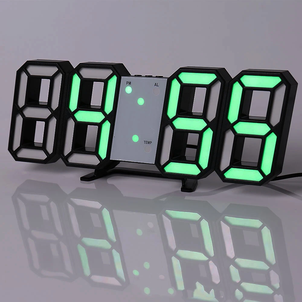 HOME 3D LED Clock Desk Alarm Clock Wall Clock with Remote Control, 9.7