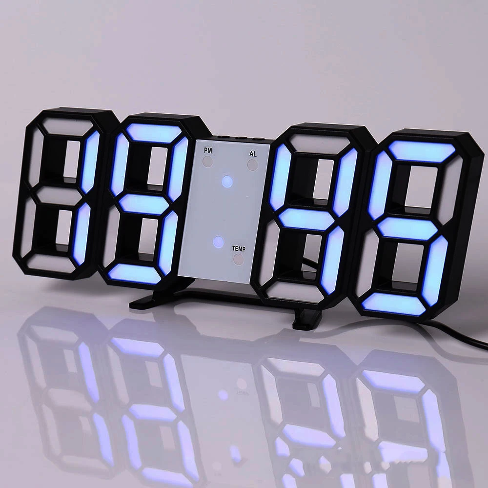 HOME 3D LED Clock Desk Alarm Clock Wall Clock with Remote Control, 9.7