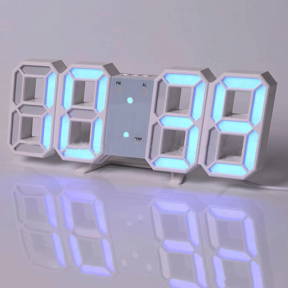 HOME 3D LED Clock Desk Alarm Clock Wall Clock with Remote Control, 9.7