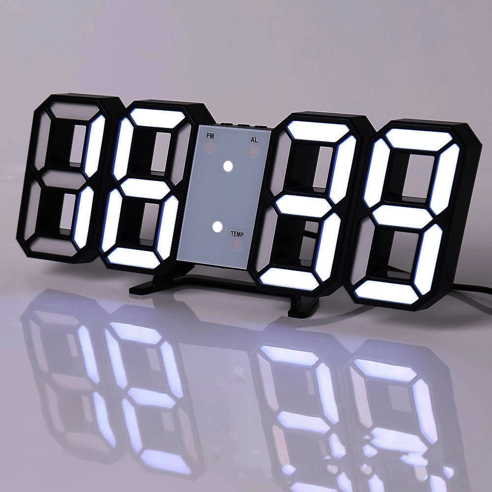 HOME 3D LED Clock Desk Alarm Clock Wall Clock with Remote Control, 9.7