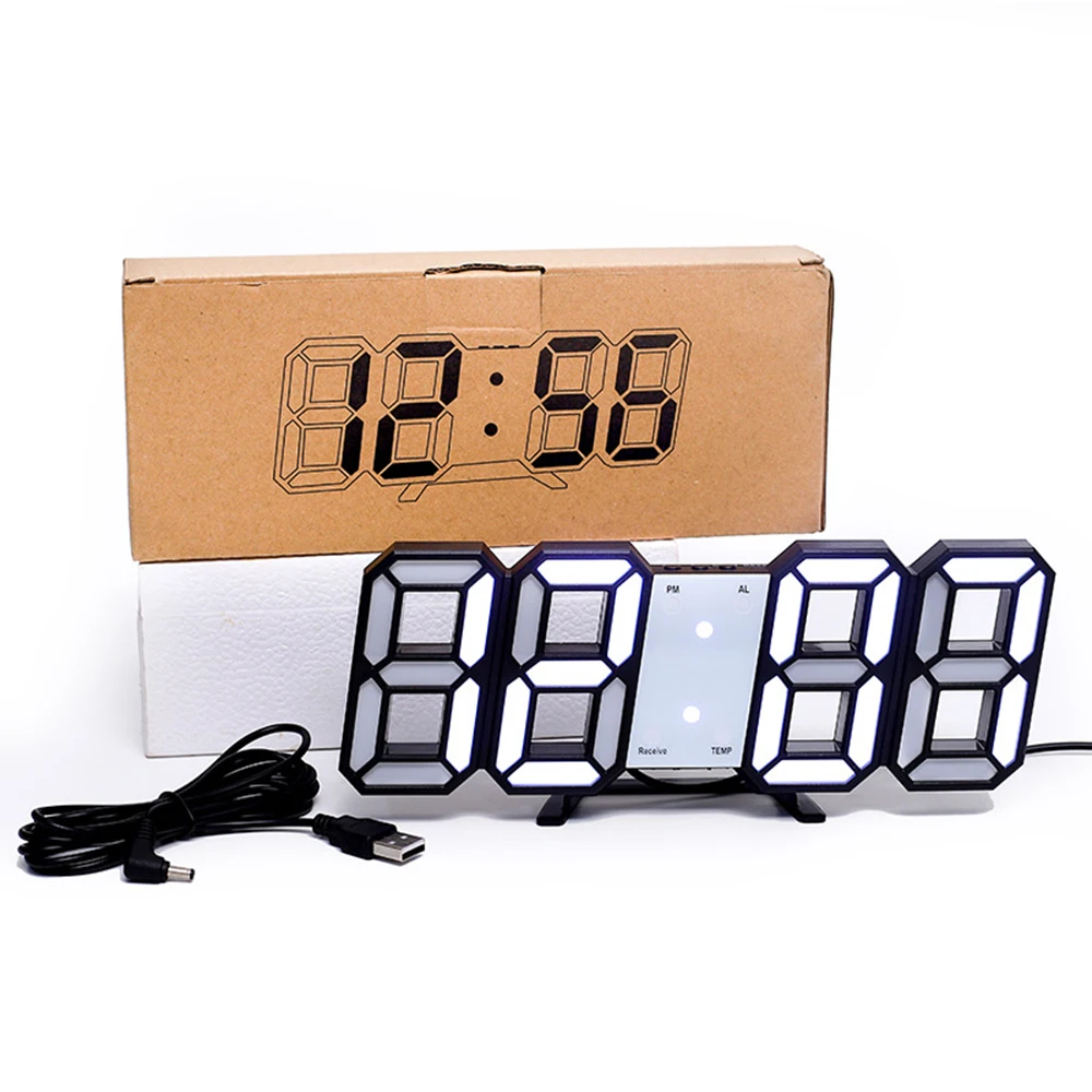 HOME 3D LED Clock Desk Alarm Clock Wall Clock with Remote Control, 9.7