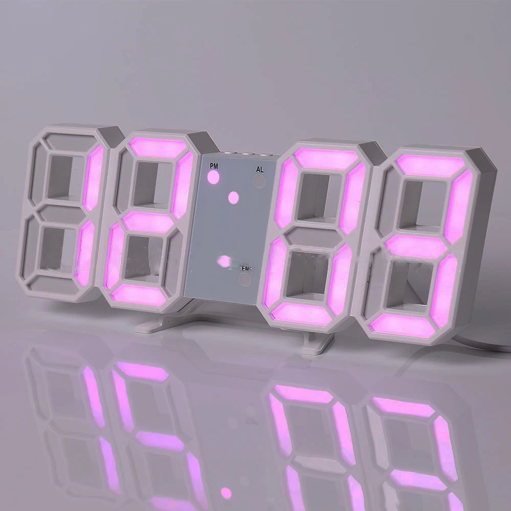 HOME 3D LED Clock Desk Alarm Clock Wall Clock with Remote Control, 9.7