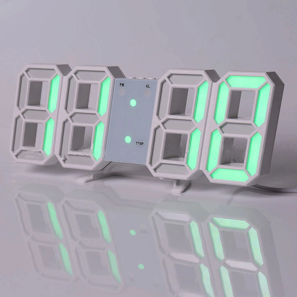 HOME 3D LED Clock Desk Alarm Clock Wall Clock with Remote Control, 9.7