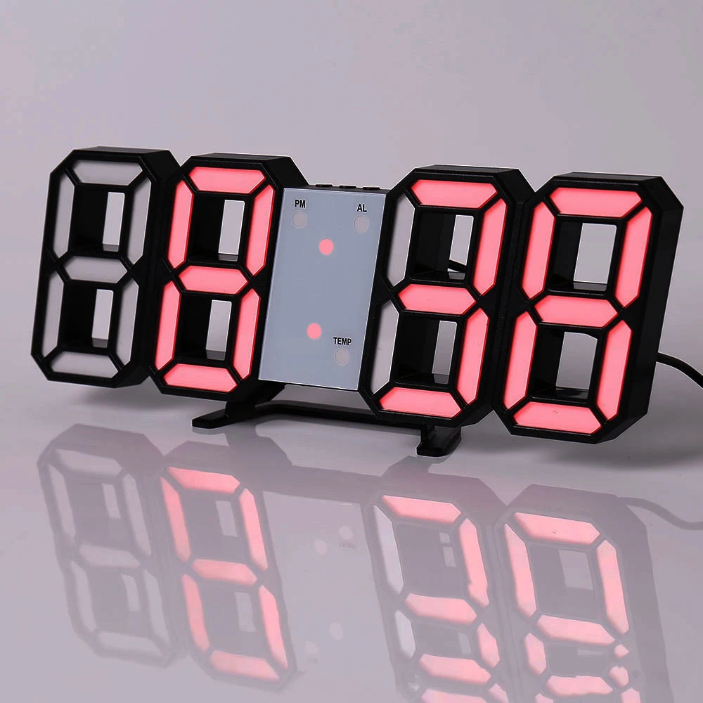 HOME 3D LED Clock Desk Alarm Clock Wall Clock with Remote Control, 9.7