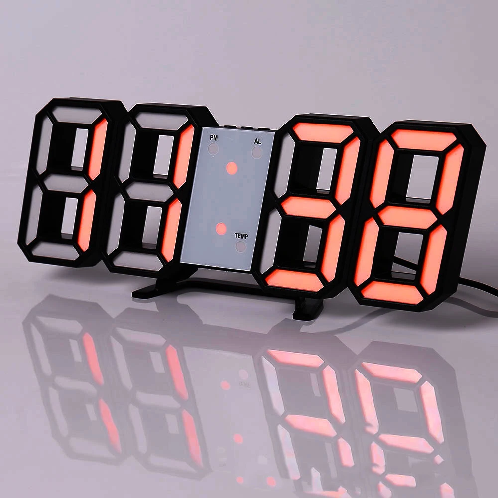 HOME 3D LED Clock Desk Alarm Clock Wall Clock with Remote Control, 9.7