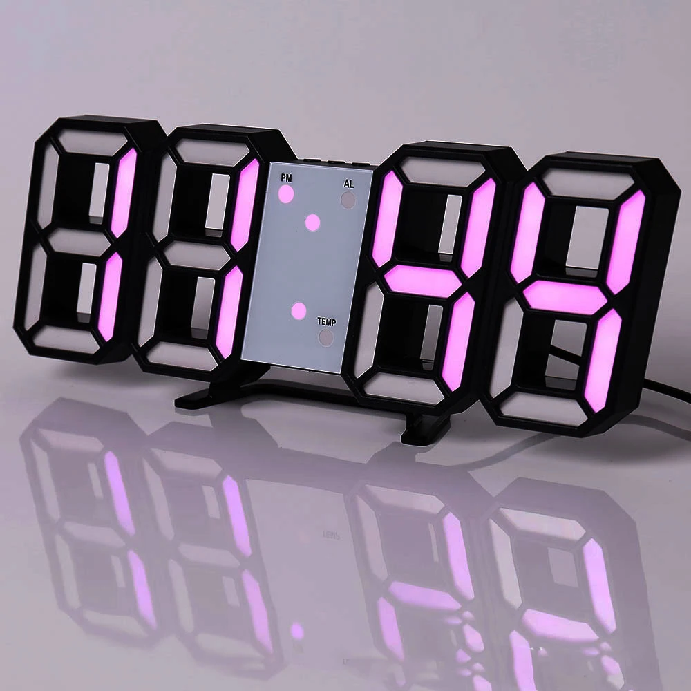 HOME 3D LED Clock Desk Alarm Clock Wall Clock with Remote Control, 9.7