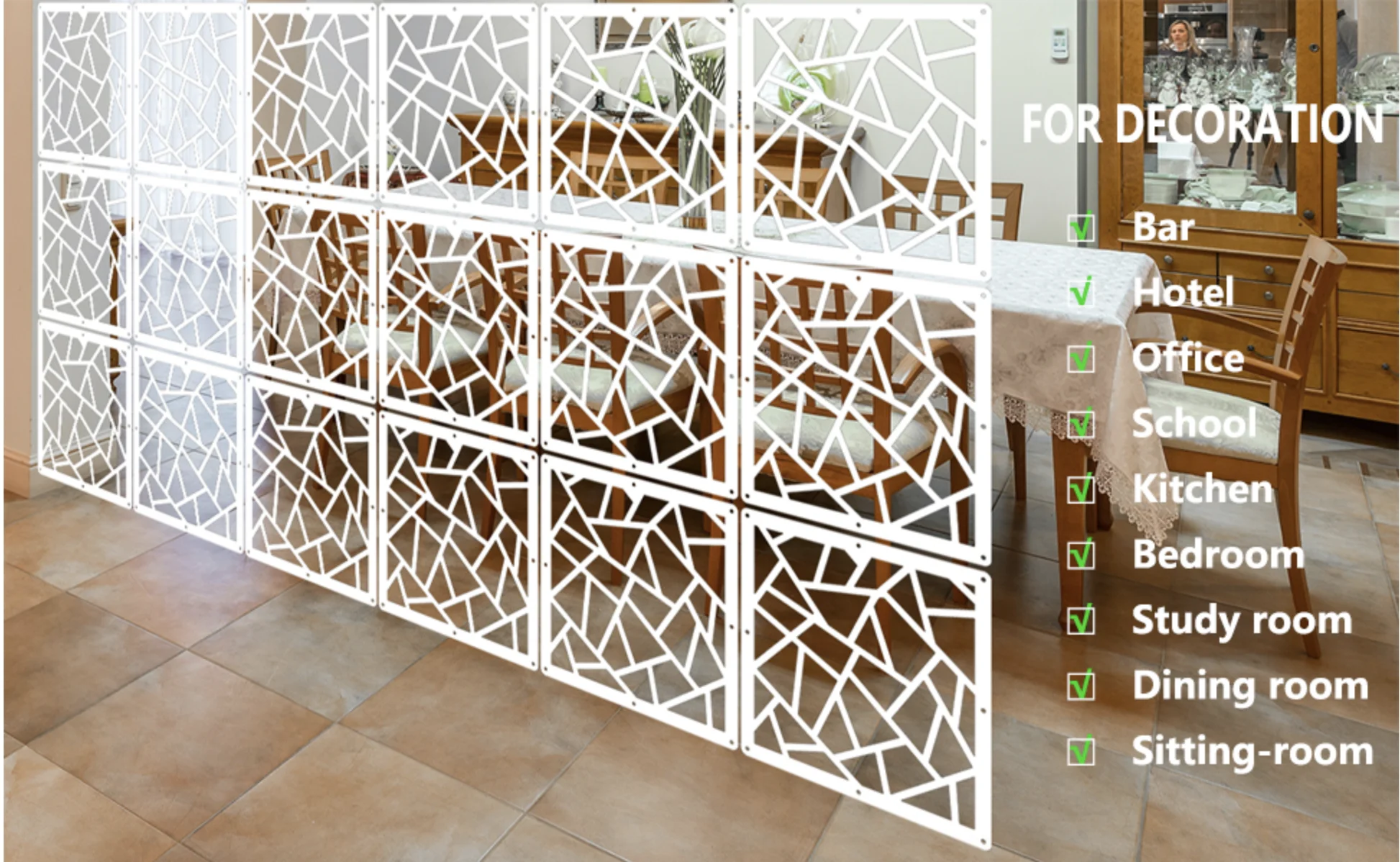 12 PCS Hanging Room Divider Decorative Thick Wall Screen Panels Floral Carving Pattern Hollow Out Design for Bedroom Living Dini
