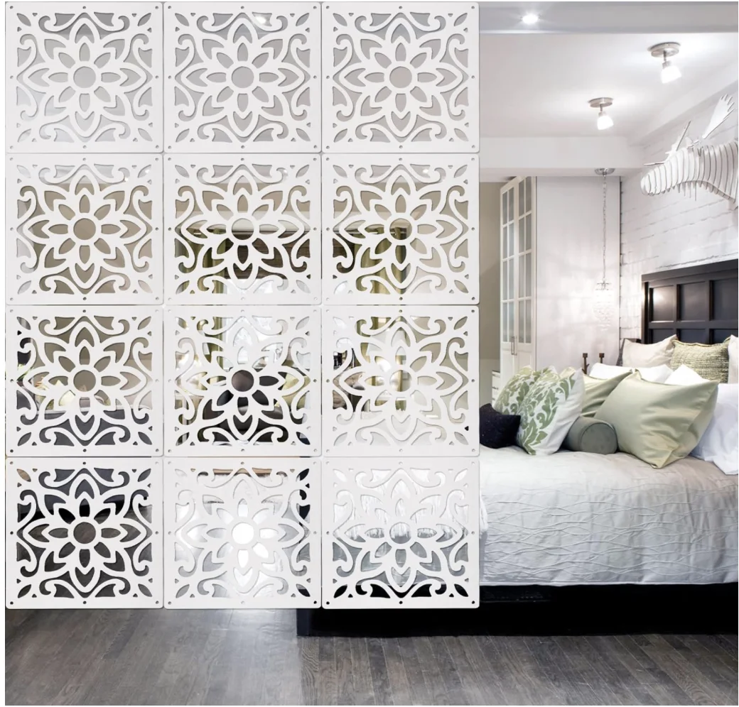 12 PCS Hanging Room Divider Decorative Thick Wall Screen Panels Floral Carving Pattern Hollow Out Design for Bedroom Living Dini 12 PCS Hanging Room Divider Decorative Thick Wall Screen Panels Floral Carving Pattern Hollow Out Design for Bedroom Living Dini