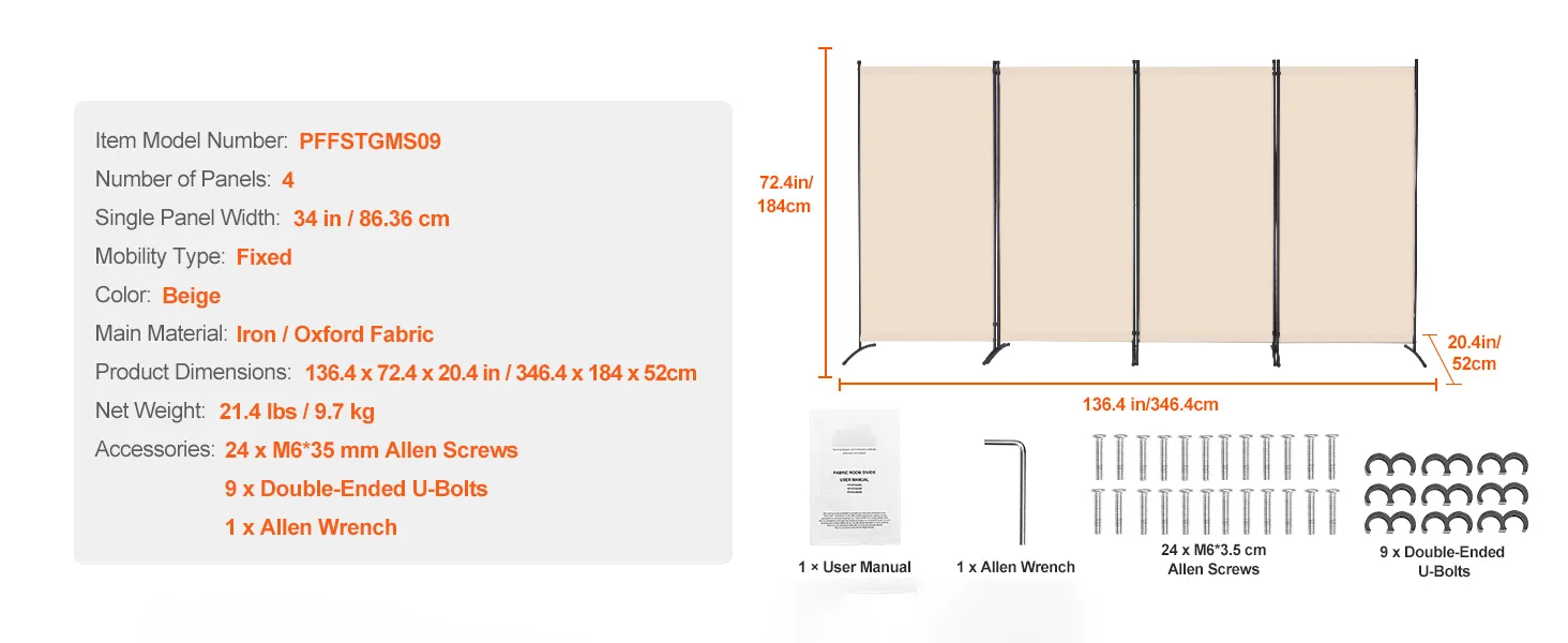 SucceBuy 3/4/6 Panel Room Divider Folding Privacy Screen and Portable Freestanding Room Partition for Office Bedroom Study Hotel