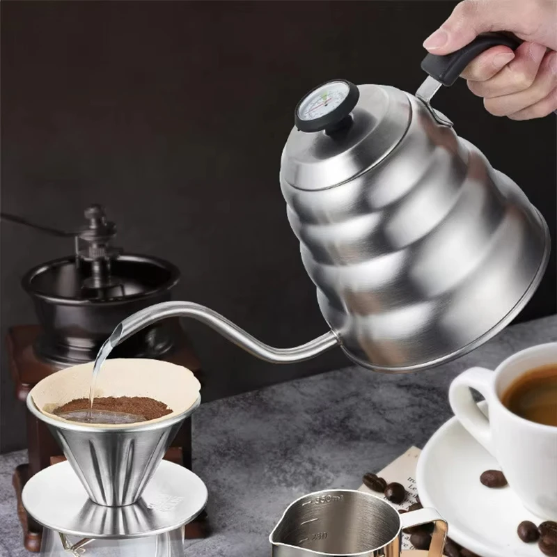 1.2L 1L Coffee Drip Kettle Pot with Thermometer Pour Over Coffee Tea Pot Stainless Steel Drip Kettle For Home Office Cafetera 1.2L 1L Coffee Drip Kettle Pot with Thermometer Pour Over Coffee Tea Pot Stainless Steel Drip Kettle For Home Office Cafetera