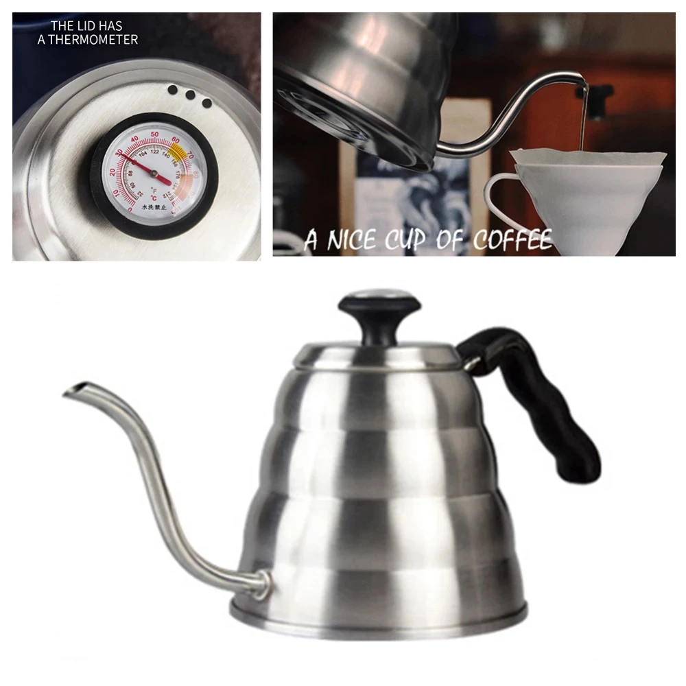 1.2L 1L Coffee Drip Kettle Pot with Thermometer Pour Over Coffee Tea Pot Stainless Steel Drip Kettle For Home Office Cafetera 1.2L 1L Coffee Drip Kettle Pot with Thermometer Pour Over Coffee Tea Pot Stainless Steel Drip Kettle For Home Office Cafetera