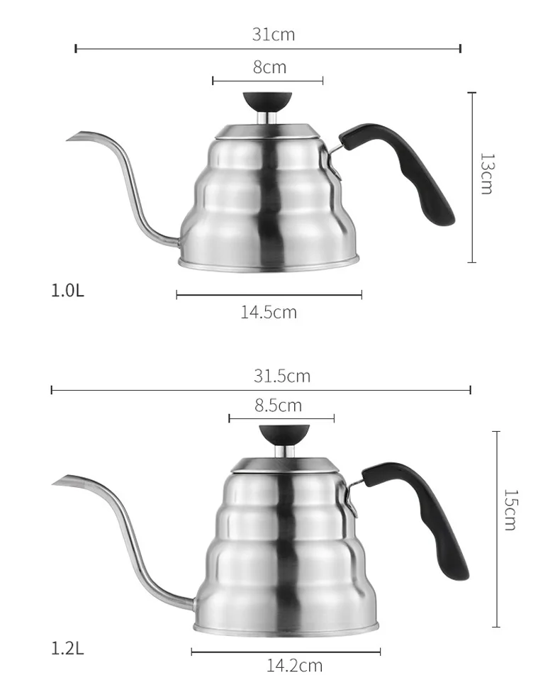 1.2L 1L Coffee Drip Kettle Pot with Thermometer Pour Over Coffee Tea Pot Stainless Steel Drip Kettle For Home Office Cafetera