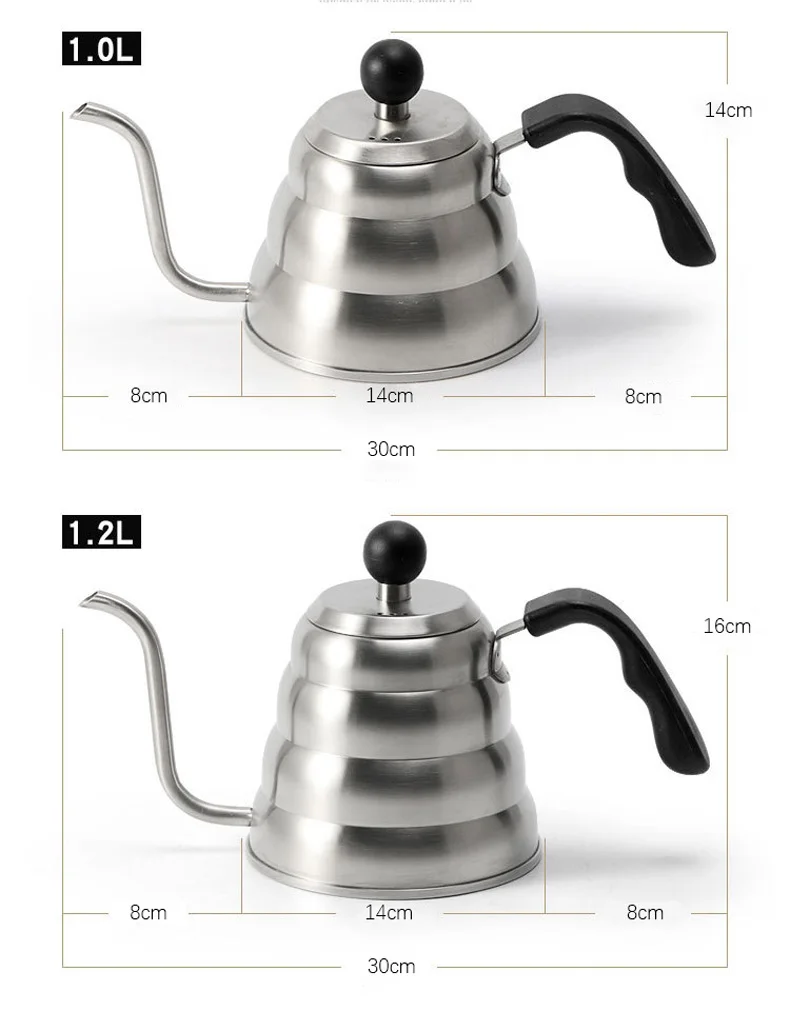 1.2L 1L Coffee Drip Kettle Pot with Thermometer Pour Over Coffee Tea Pot Stainless Steel Drip Kettle For Home Office Cafetera