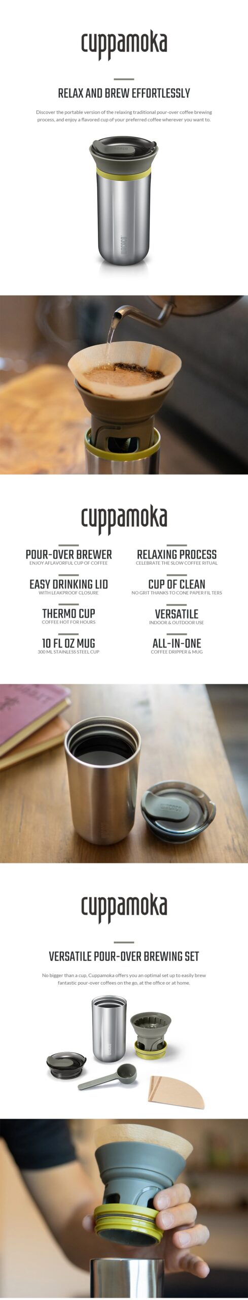 WACACO Cuppamoka Coffee Pot, Portable Drip Coffee Maker with 10 Cone Paper Filter, Stainless Steel Pour Over Coffee Brewer WACACO Cuppamoka Coffee Pot, Portable Drip Coffee Maker with 10 Cone Paper Filter, Stainless Steel Pour Over Coffee Brewer