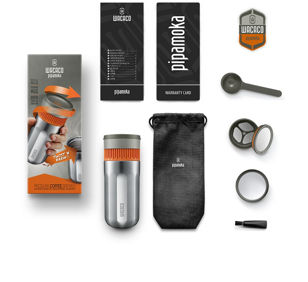 WACACO Pipamoka, All-in-one Vacuum Pressured Portable Coffee Maker, Insulated Travel Mug, Hand Powered and Pressure Brewer WACACO Pipamoka, All-in-one Vacuum Pressured Portable Coffee Maker, Insulated Travel Mug, Hand Powered and Pressure Brewer