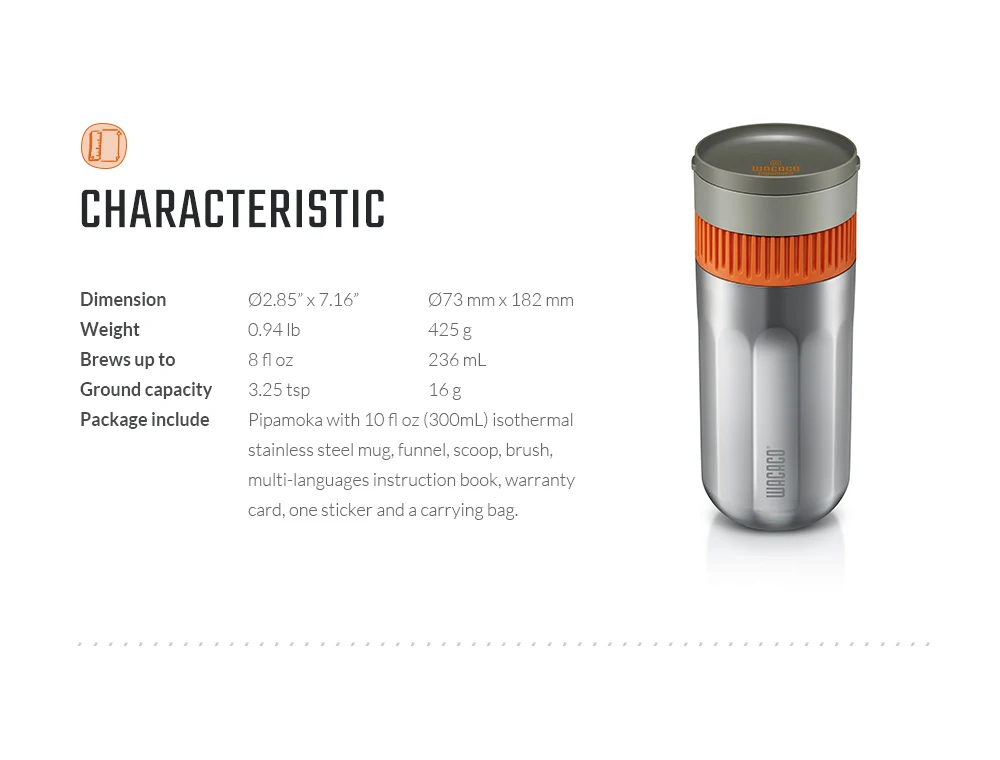 WACACO Pipamoka, All-in-one Vacuum Pressured Portable Coffee Maker, Insulated Travel Mug, Hand Powered and Pressure Brewer WACACO Pipamoka, All-in-one Vacuum Pressured Portable Coffee Maker, Insulated Travel Mug, Hand Powered and Pressure Brewer
