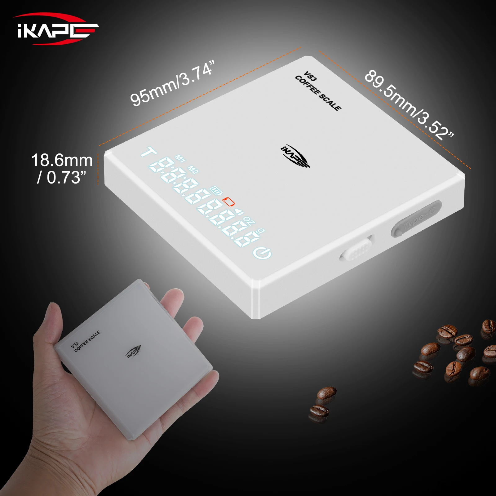 IKAPE Mini Digital Coffee Scale with Timer, 2kg/0.1g High Precision Rechargeable Drip Espresso Scale, Tare Function LED Display IKAPE Mini Digital Coffee Scale with Timer, 2kg/0.1g High Precision Rechargeable Drip Espresso Scale, Tare Function LED Display