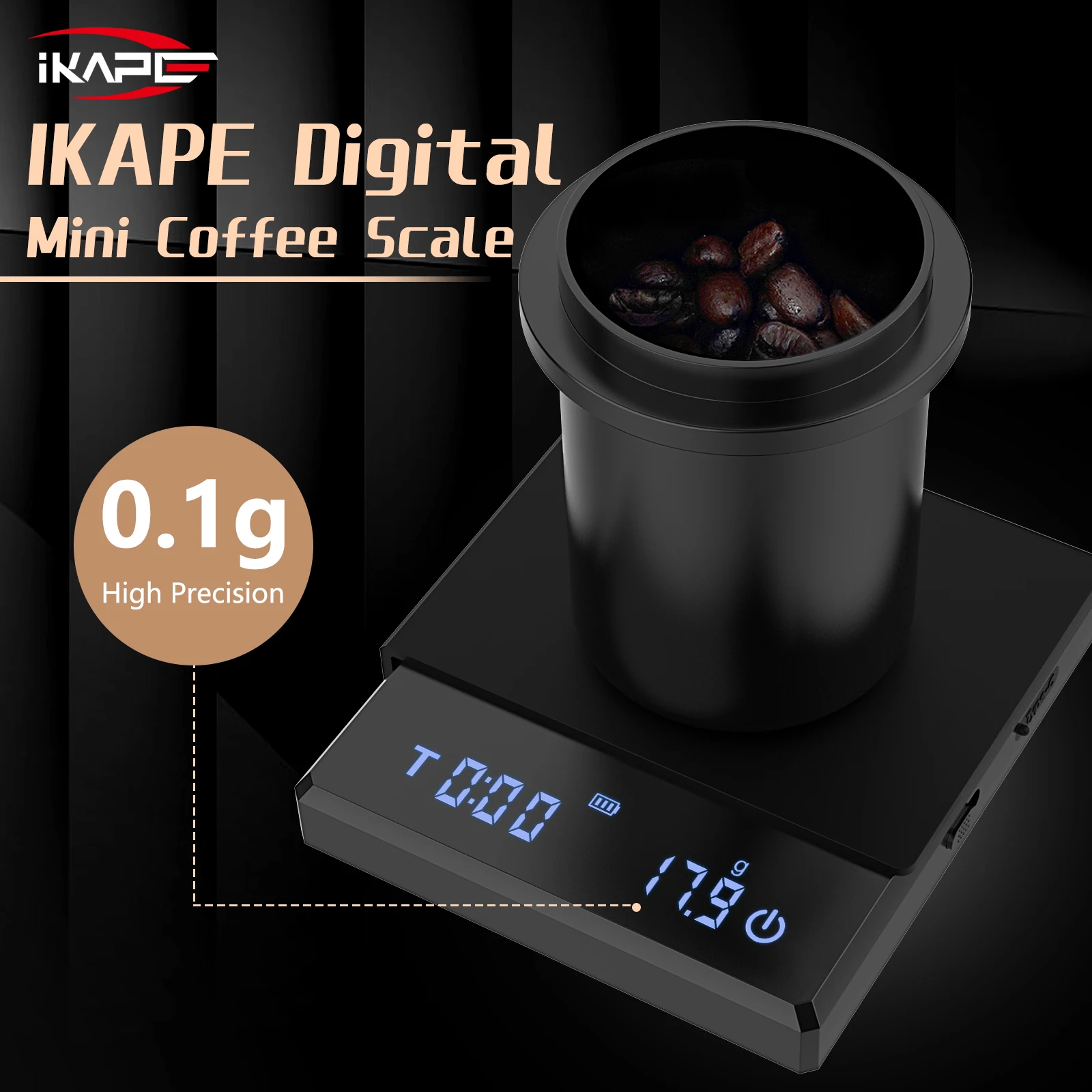 IKAPE Mini Digital Coffee Scale with Timer, 2kg/0.1g High Precision Rechargeable Drip Espresso Scale, Tare Function LED Display IKAPE Mini Digital Coffee Scale with Timer, 2kg/0.1g High Precision Rechargeable Drip Espresso Scale, Tare Function LED Display