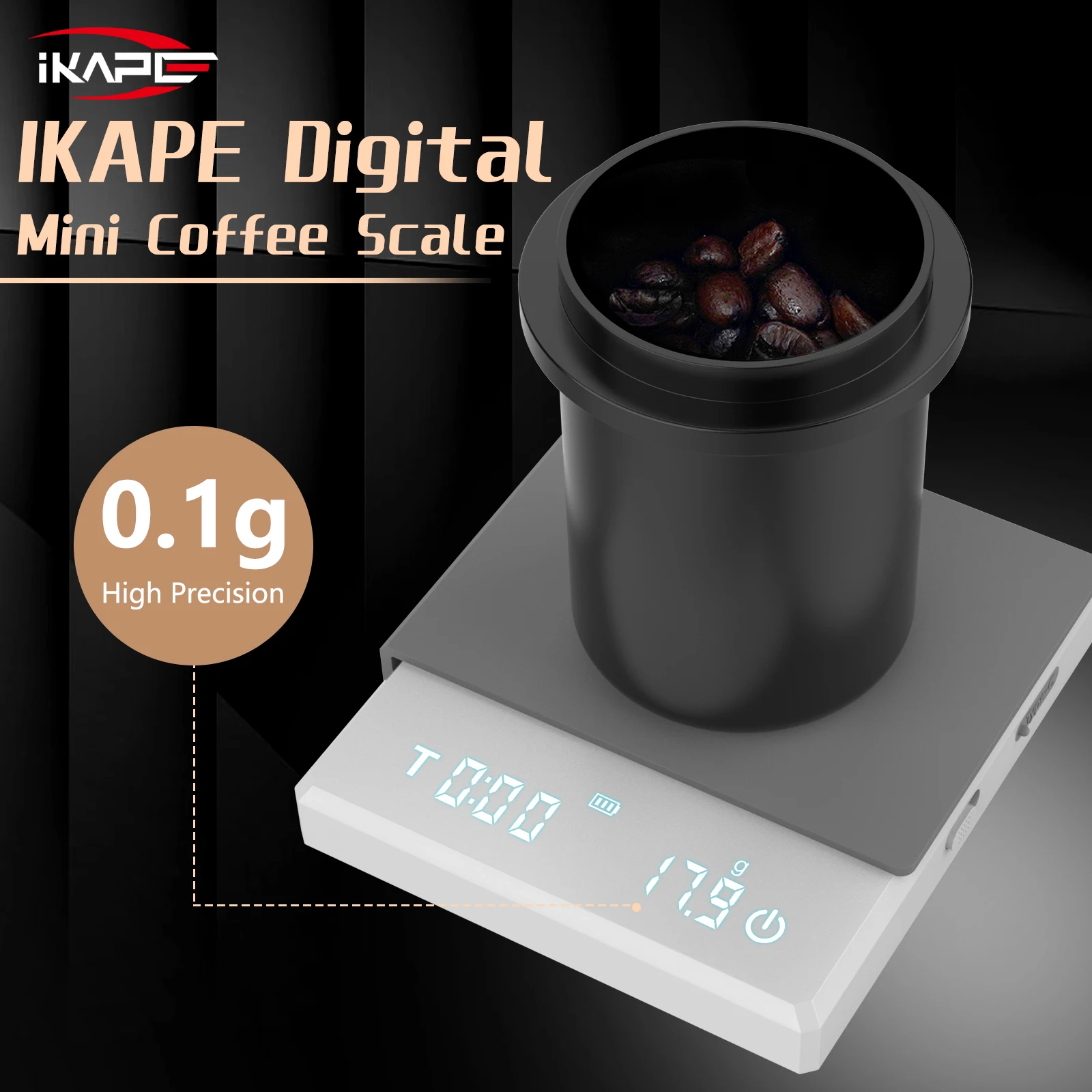 IKAPE Mini Digital Coffee Scale with Timer, 2kg/0.1g High Precision Rechargeable Drip Espresso Scale, Tare Function LED Display IKAPE Mini Digital Coffee Scale with Timer, 2kg/0.1g High Precision Rechargeable Drip Espresso Scale, Tare Function LED Display