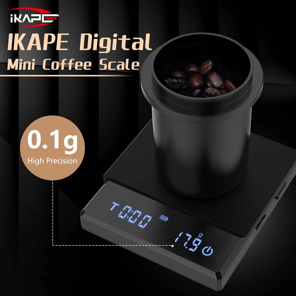 IKAPE Mini Digital Coffee Scale with Timer, 2kg/0.1g High Precision Rechargeable Drip Espresso Scale, Tare Function LED Display IKAPE Mini Digital Coffee Scale with Timer, 2kg/0.1g High Precision Rechargeable Drip Espresso Scale, Tare Function LED Display