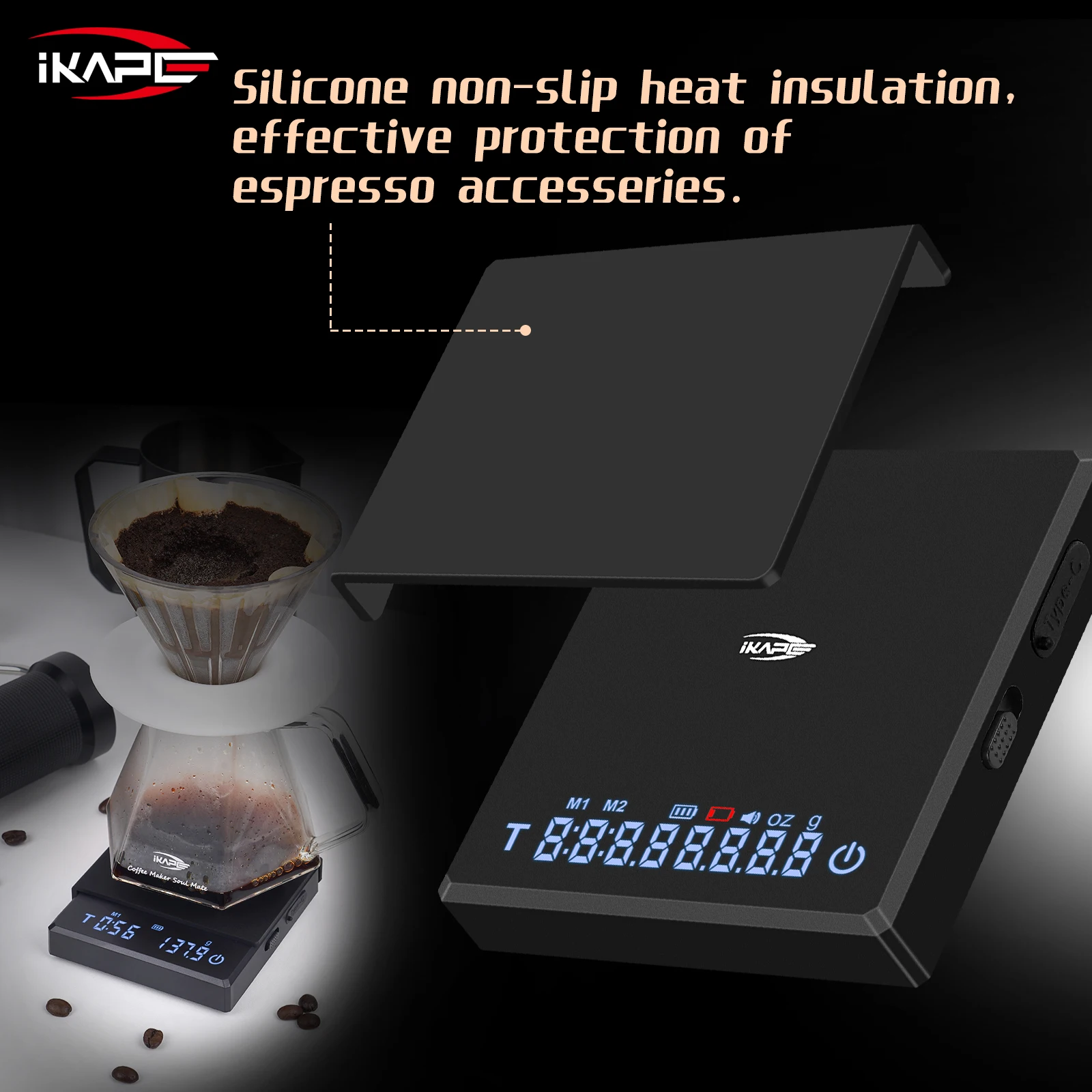IKAPE Mini Digital Coffee Scale with Timer, 2kg/0.1g High Precision Rechargeable Drip Espresso Scale, Tare Function LED Display IKAPE Mini Digital Coffee Scale with Timer, 2kg/0.1g High Precision Rechargeable Drip Espresso Scale, Tare Function LED Display