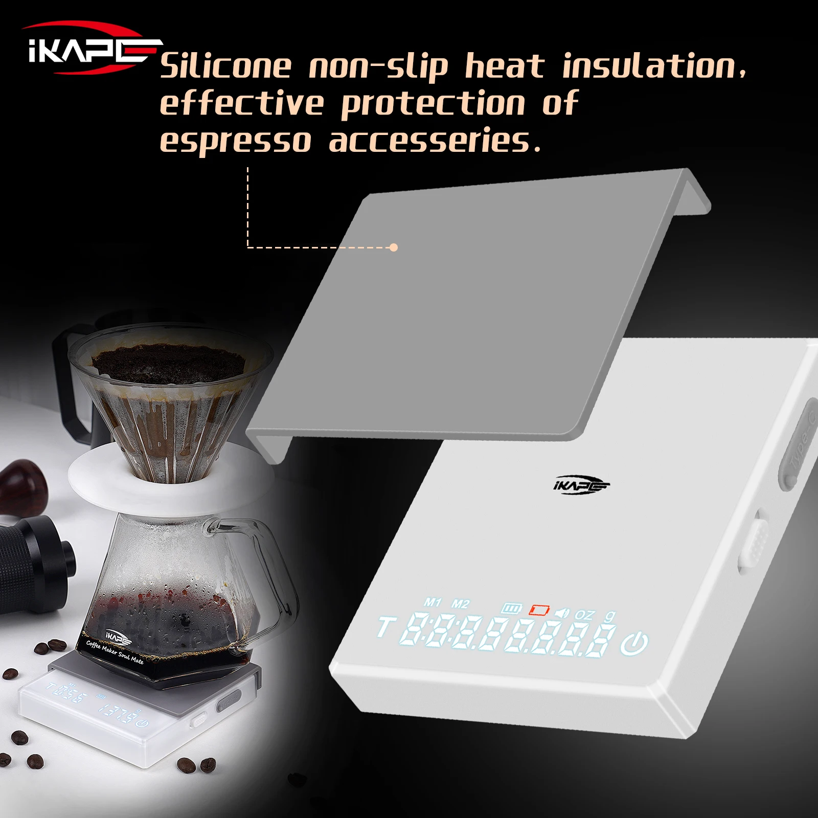 IKAPE Mini Digital Coffee Scale with Timer, 2kg/0.1g High Precision Rechargeable Drip Espresso Scale, Tare Function LED Display IKAPE Mini Digital Coffee Scale with Timer, 2kg/0.1g High Precision Rechargeable Drip Espresso Scale, Tare Function LED Display