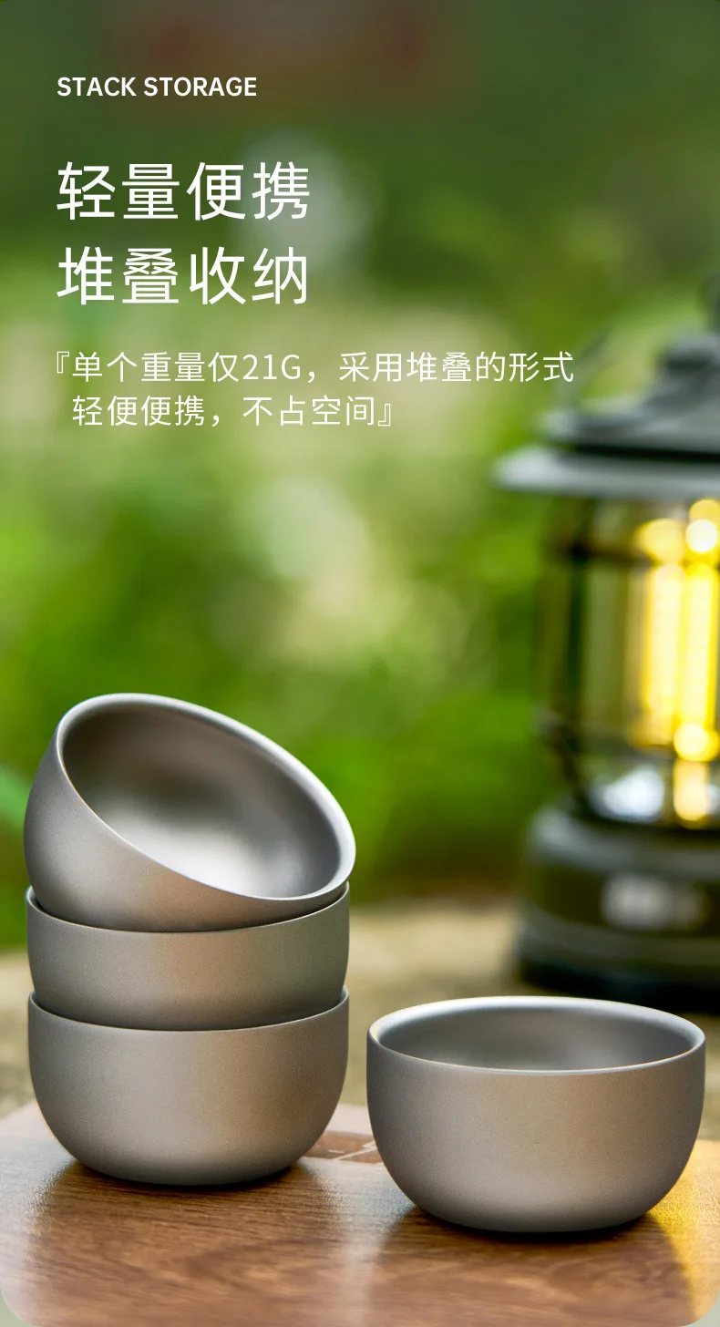 D2 Pure Titanium Double-layer Small Tea Cup Coffee for Outdoor Camping coffee and Tea Tableware Set Brewing Tea Cup 50ML Teapot