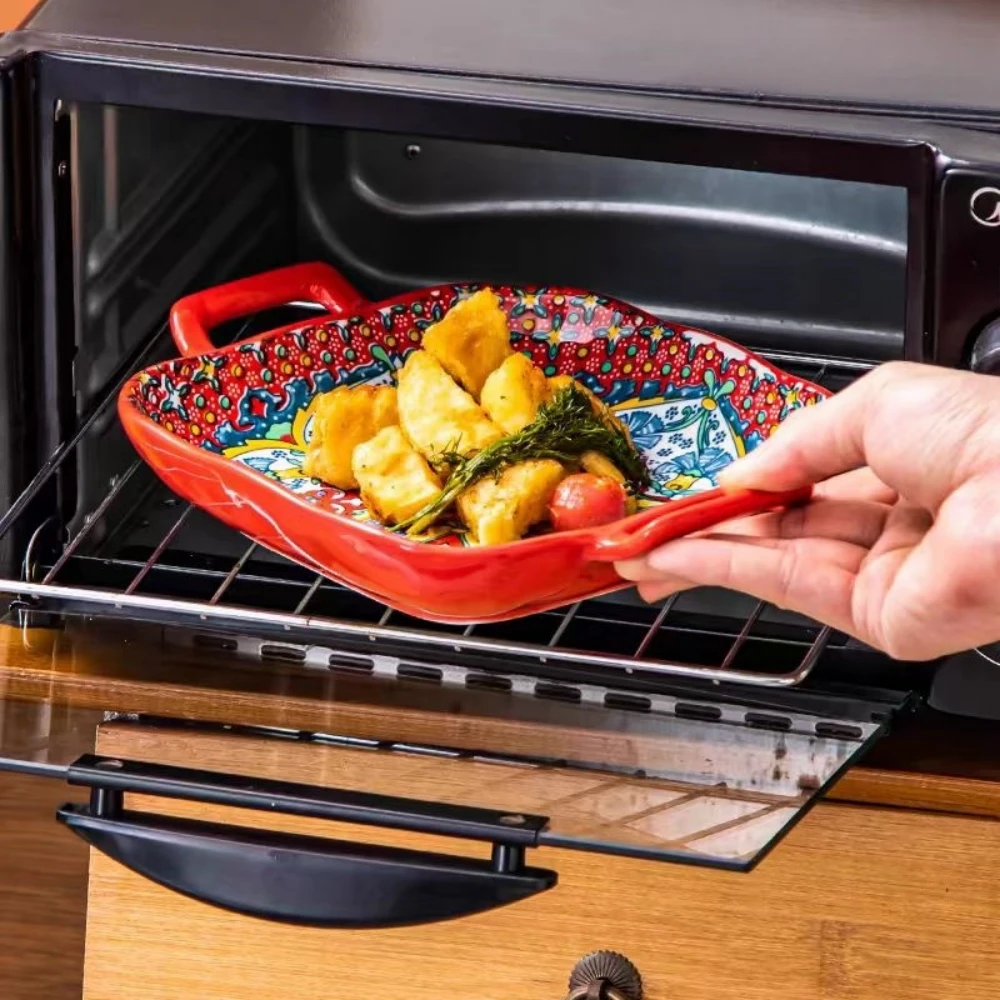1 Piece of 9-Inch Bohemian Style Salad Plate with Double Ear Ceramic Pasta Dish, Can Be Used for Oven, Microwave 1 Piece of 9-Inch Bohemian Style Salad Plate with Double Ear Ceramic Pasta Dish, Can Be Used for Oven, Microwave