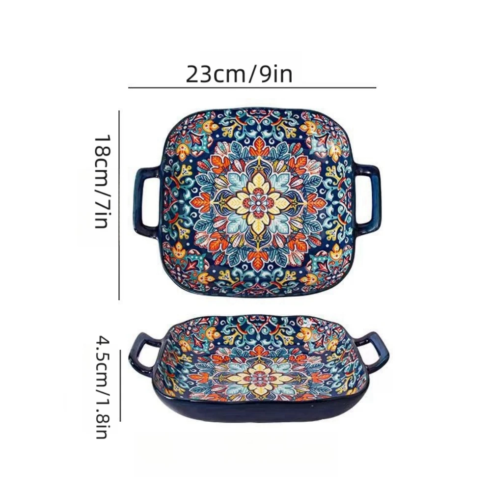 1 Piece of 9-Inch Bohemian Style Salad Plate with Double Ear Ceramic Pasta Dish, Can Be Used for Oven, Microwave 1 Piece of 9-Inch Bohemian Style Salad Plate with Double Ear Ceramic Pasta Dish, Can Be Used for Oven, Microwave