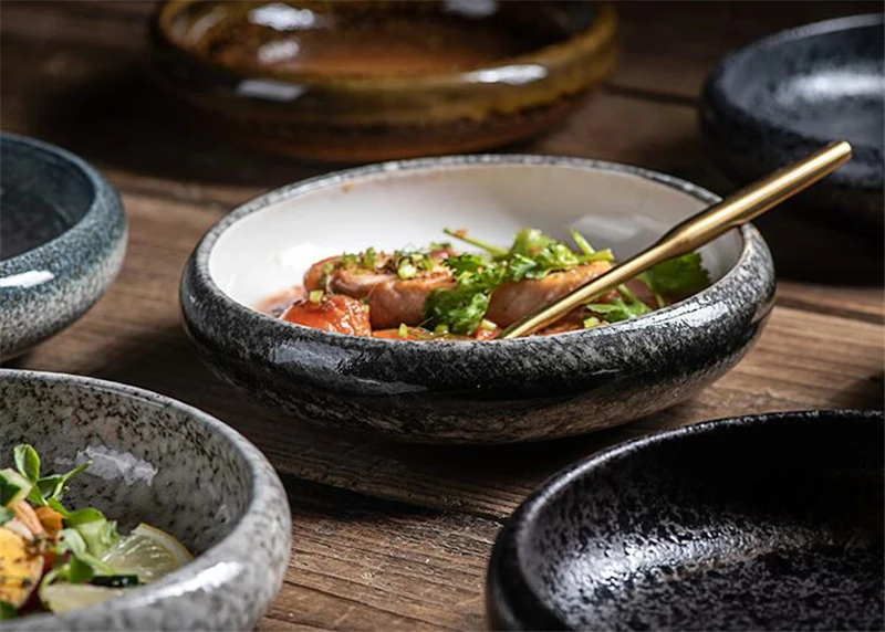Creative retro ceramic sushi dishes Japanese and Korean snacks small dishes and plates sets ceramic plate japanese dish set